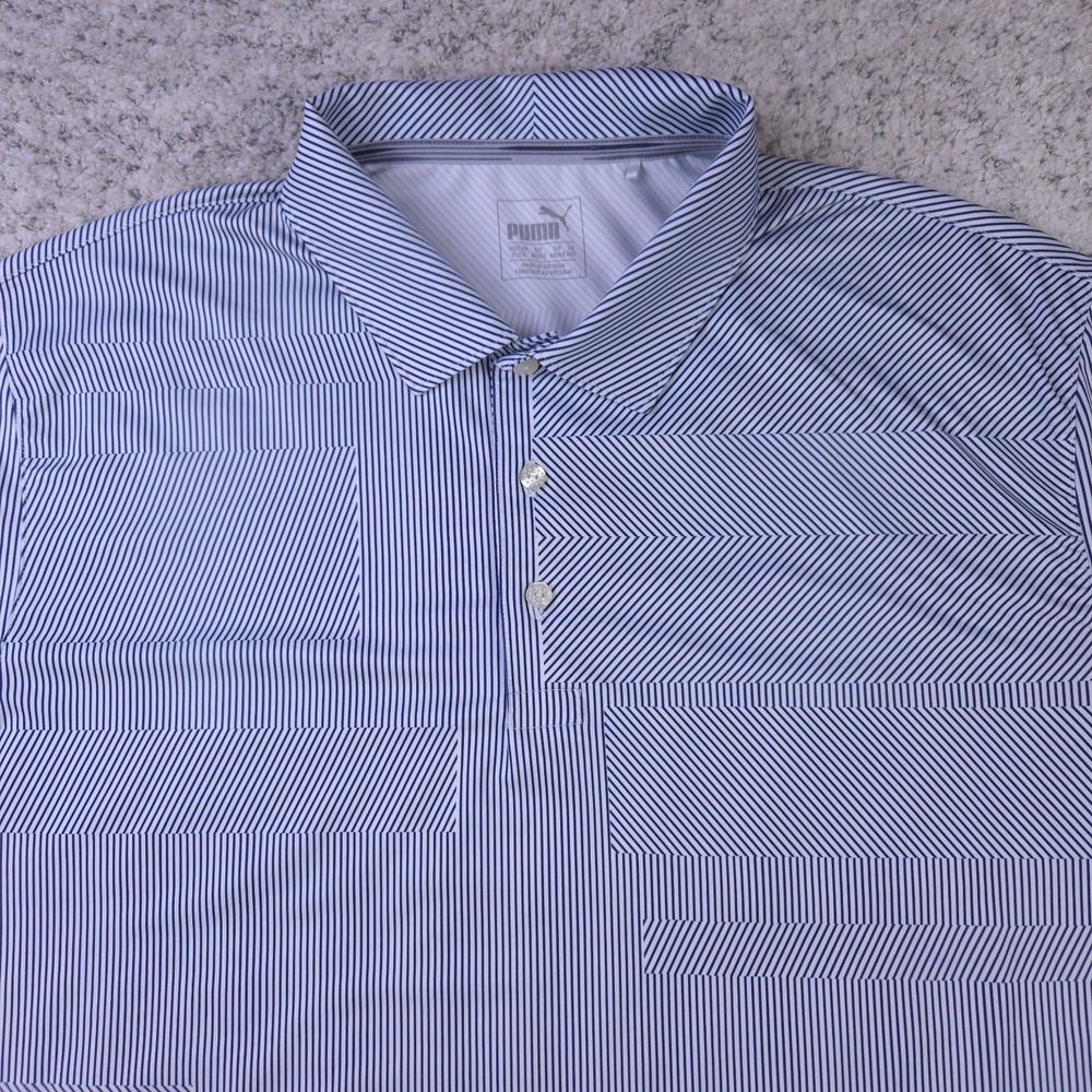 Puma Golf Polo Mens XL Shirt Geometric Performance Short Sleeve Blue Collared